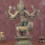 Standing Durga Brass Idol with Lion | 18" Green Patina Art | 12.9kg Sacred Masterpiece | Mahisasur Mardini Beauty | Jaipurio